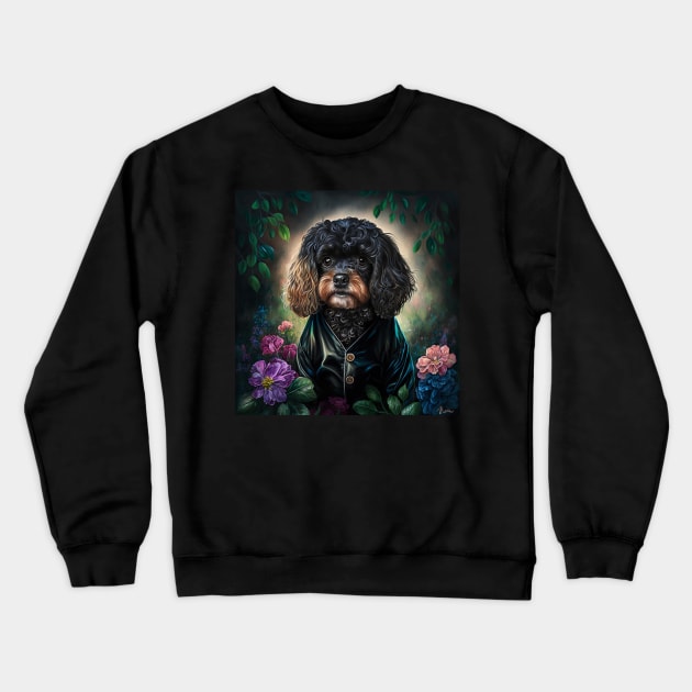 Cavoodle With Flowers Crewneck Sweatshirt by Enchanted Reverie